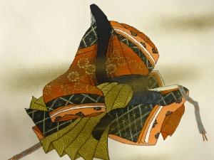 アンティーク　作家物　塩瀬　金彩手描き　十二単模様名古屋帯